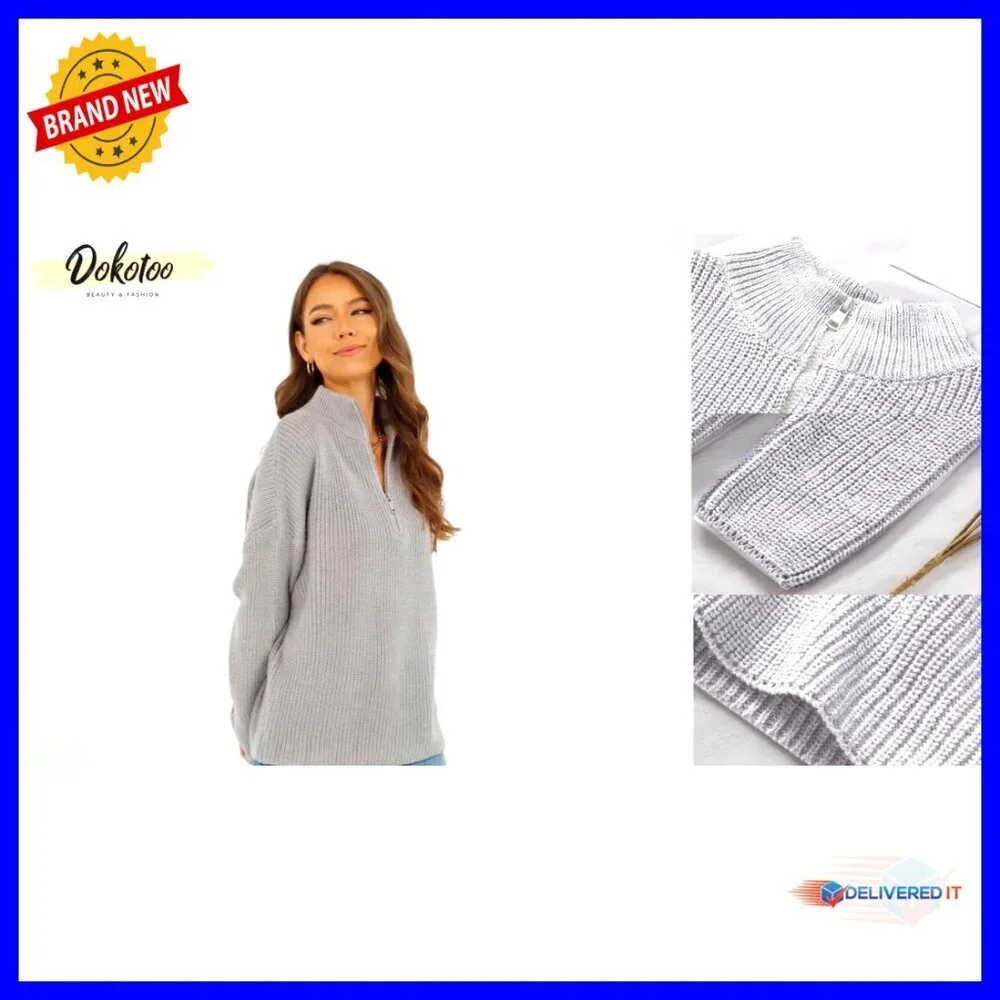 Long Sleeve 1/4 Zip Pullover Sweater V Neck Chic Casual Stretchy Knit Top
